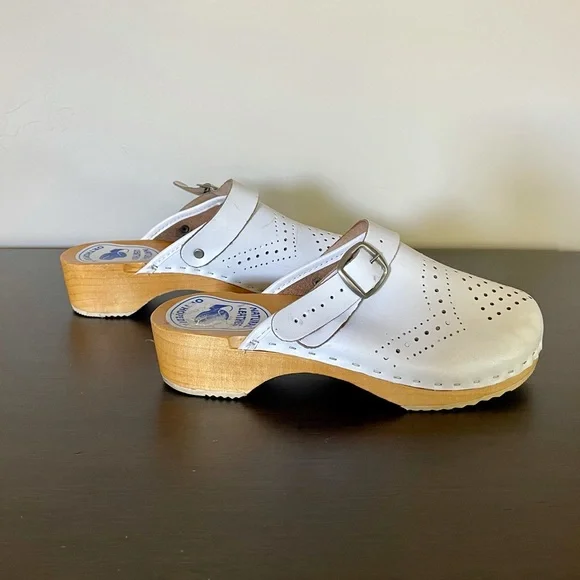 Vintage Swedish Orthopedik White Leather Clogs - Picture 2 of 6